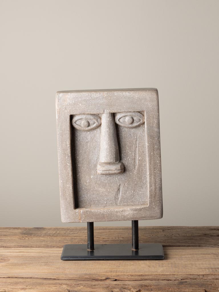 Large Moaï head greyish wood on iron stand - 1