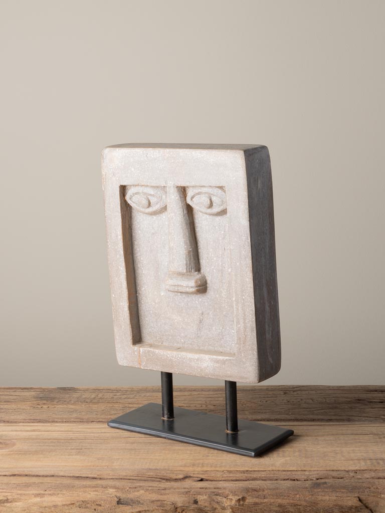 Large Moaï head greyish wood on iron stand - 3