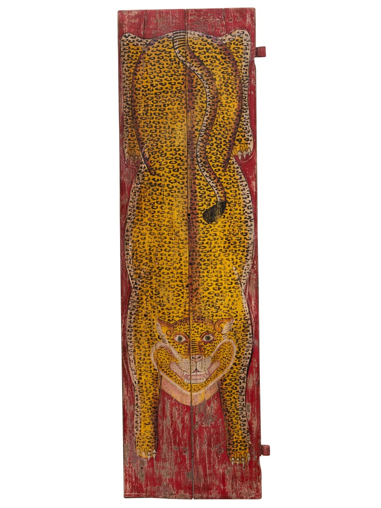 Long cadre tigre antique bordeau- pièce unique - 2