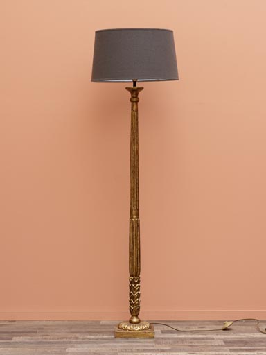 Floor lamp carved wood Grâce (45) classic shade (Lampshade included)