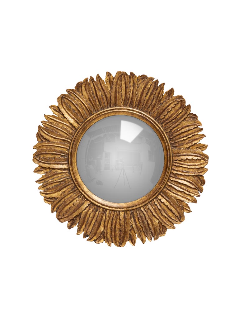 Wooden convex mirror golden-copper feathers - 2