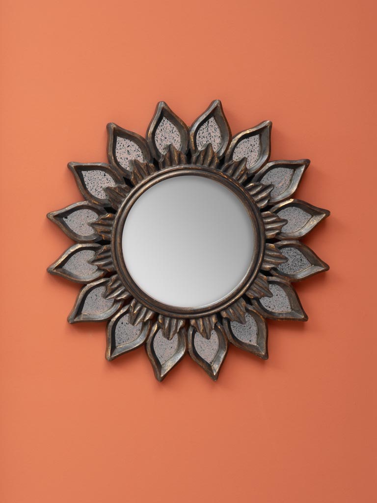 Wooden round flower mirror - 1