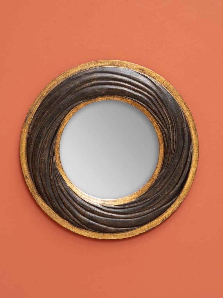 Wooden black & gold spiral mirror - 1