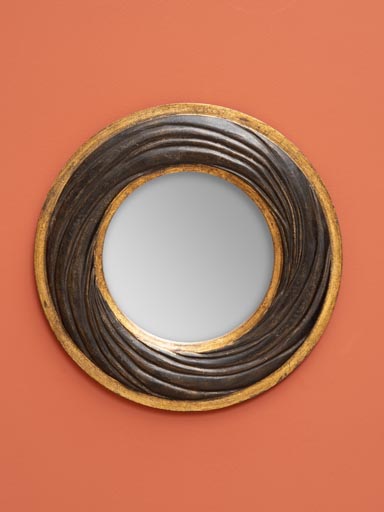 Miroir rond spirale noire et or