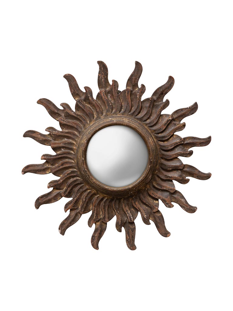 Wooden convex mirror brown patina sun - 2