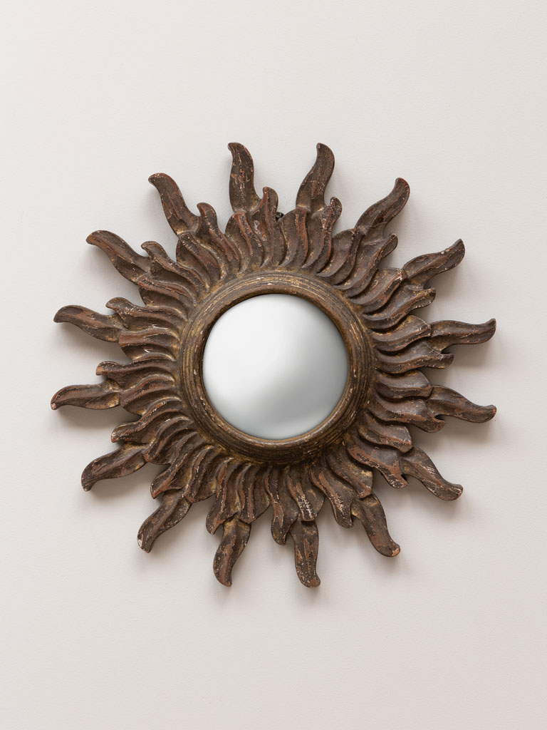 Miroir soleil céleste convexe patine brune - 1