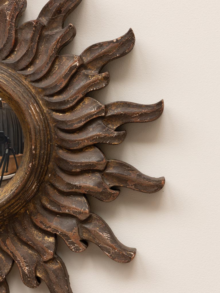 Wooden convex mirror brown patina sun - 3