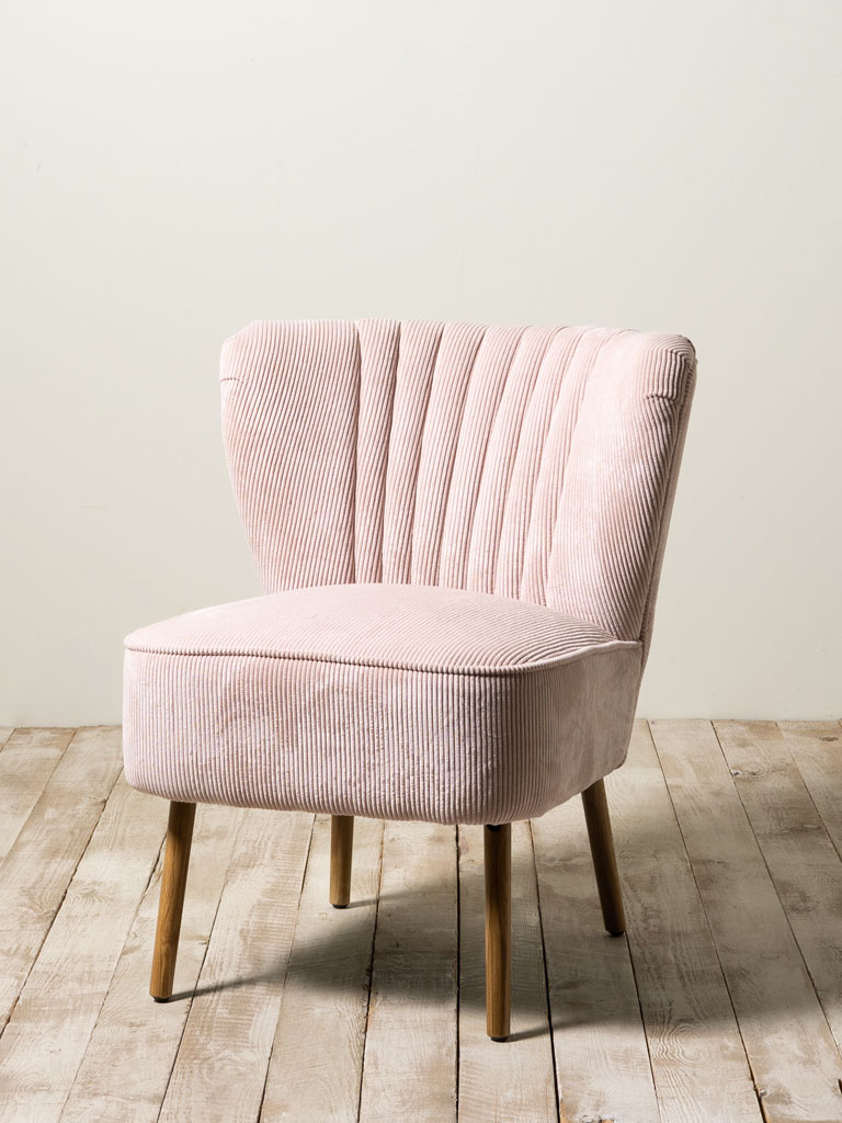 Fauteuil Horner velour cotelé rose pâle - 1