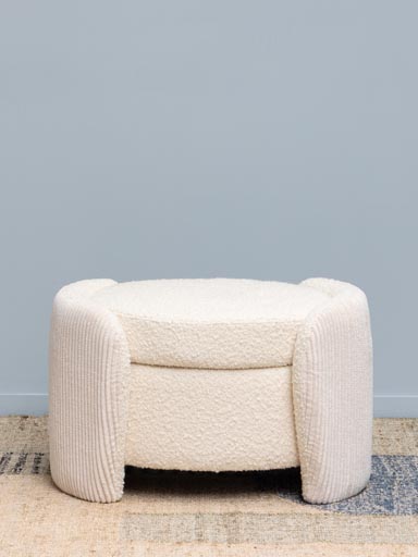 Pouf côtelé et bouclette Bianco