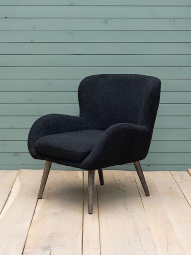 Armchair black bouclé fabric Ernest