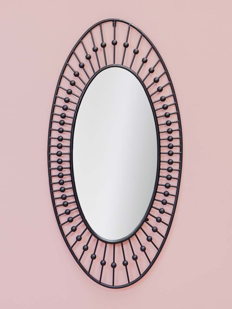 Miroir ovale perles noires - 1