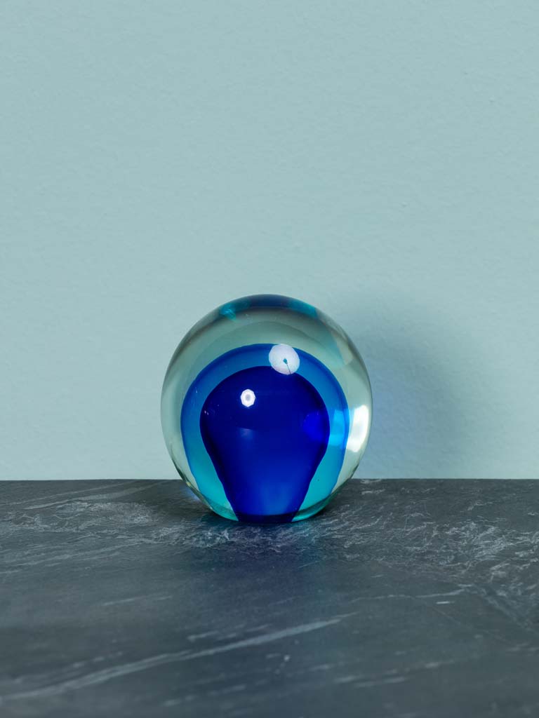 Glass paperweight ball of blue - 1