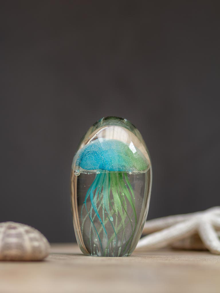 Glass paperweight blue & green jellyfish - 1
