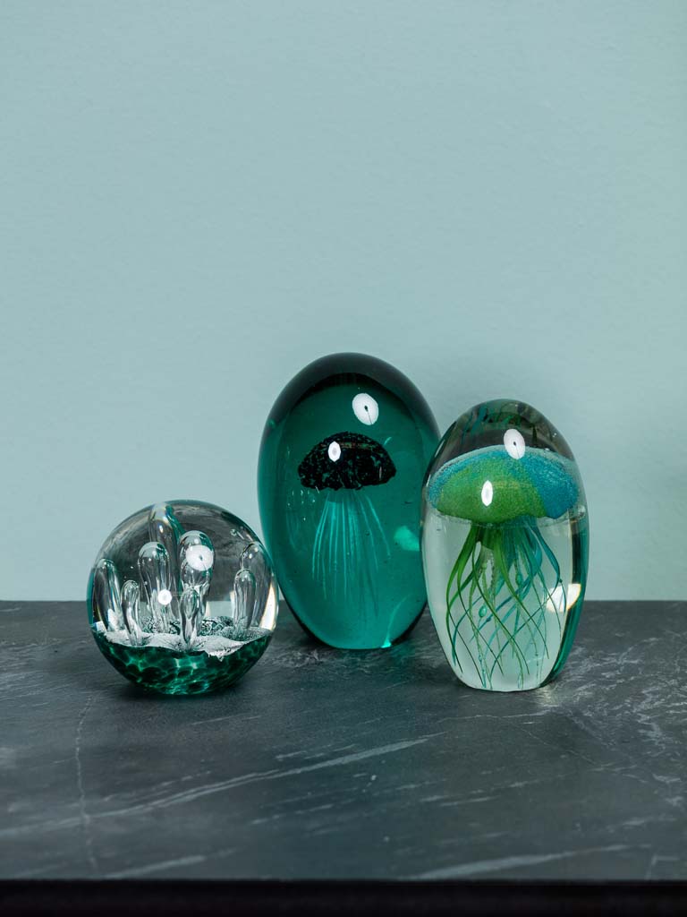 Glass paperweight blue & green jellyfish - 3