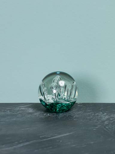 Glass paperweight green & silver explosion