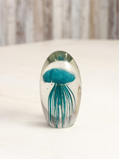 Glass paperweight with blue jellyfish