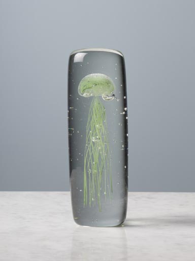 Cylinder paperweight green jellyfish