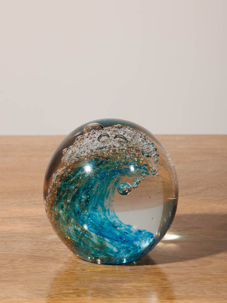 Glass wave ball paperweight - 1