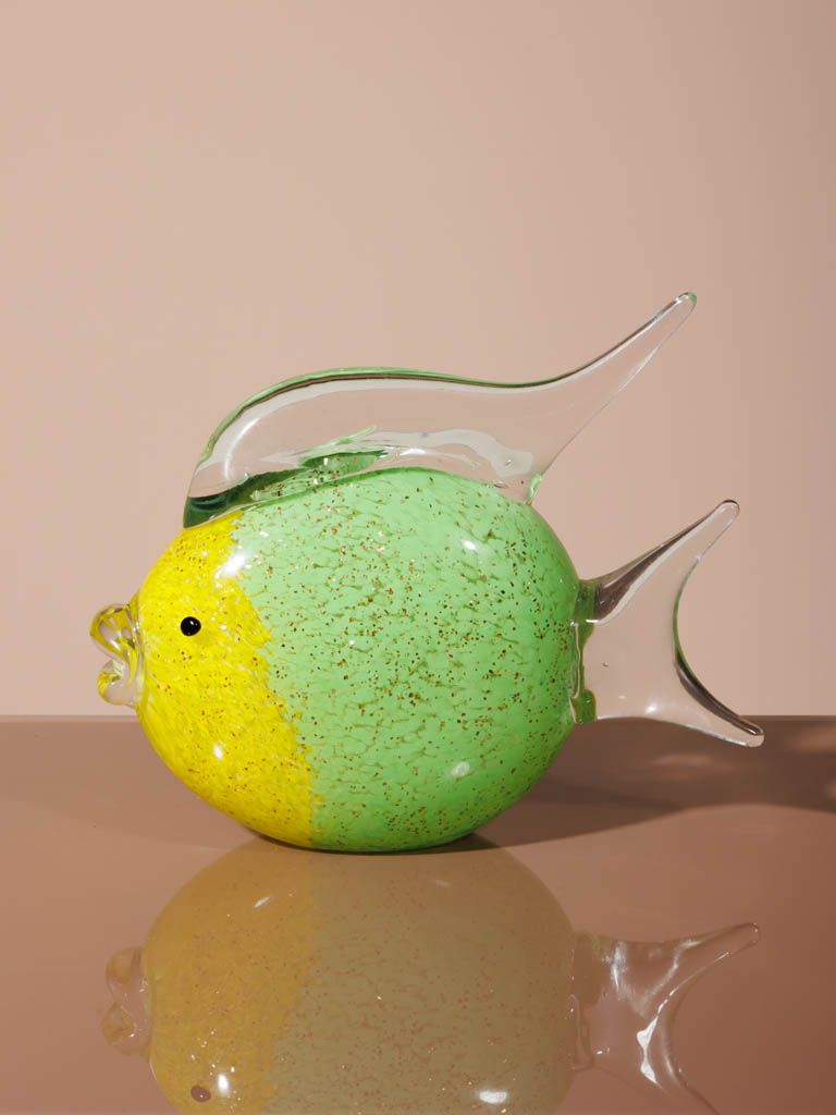 Glass paperweight fish-yellow & green - 1