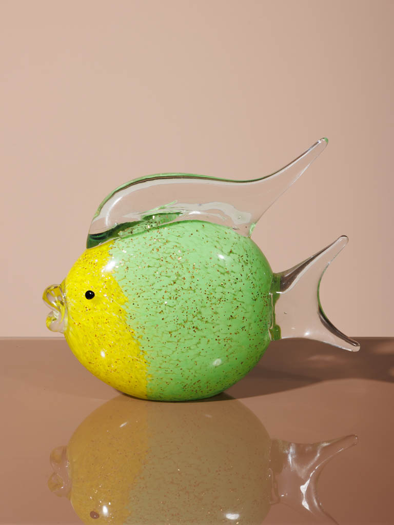 Round yellow & green glass fish - 1