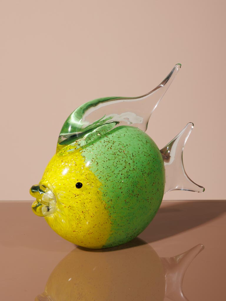 Round yellow & green glass fish - 6