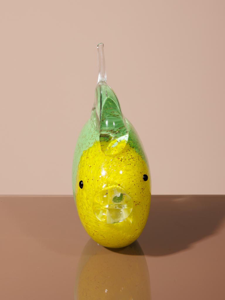 Round yellow & green glass fish - 5