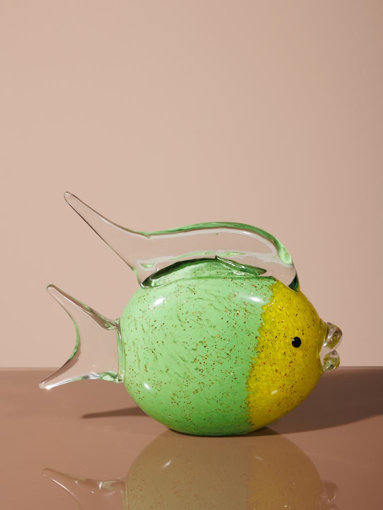 Round yellow & green glass fish - 2