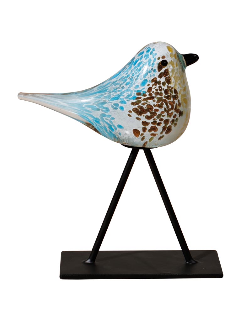 Blue and brown glass bird on stand - 2
