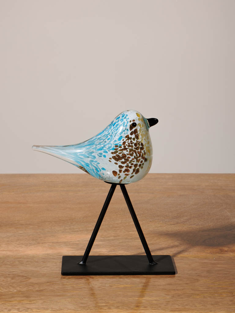 Blue and brown glass bird on stand - 1