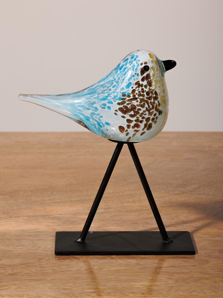 Blue and brown glass bird on stand - 3