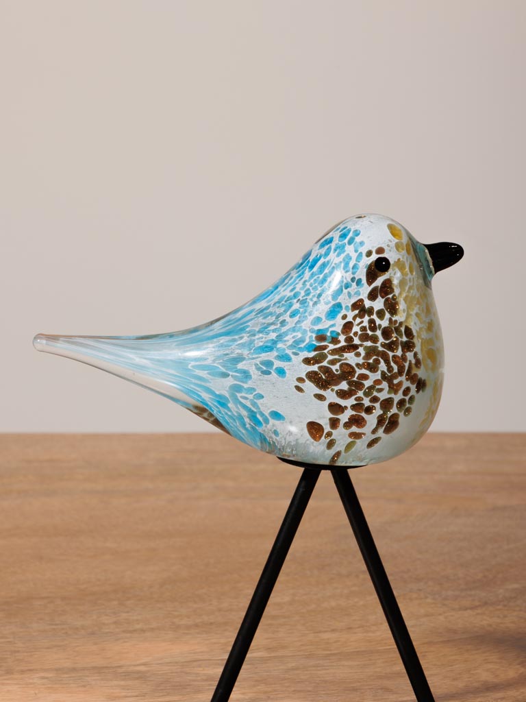 Blue and brown glass bird on stand - 5