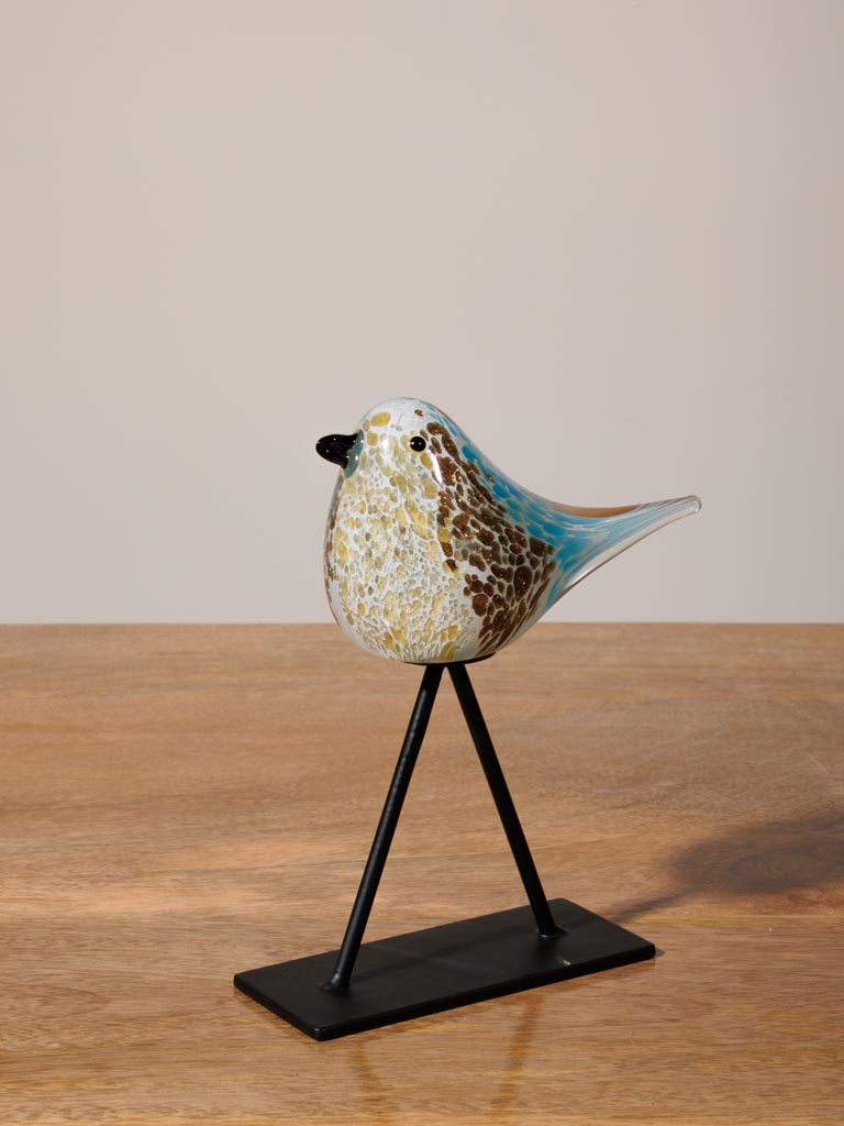 Blue and brown glass bird on stand - 4