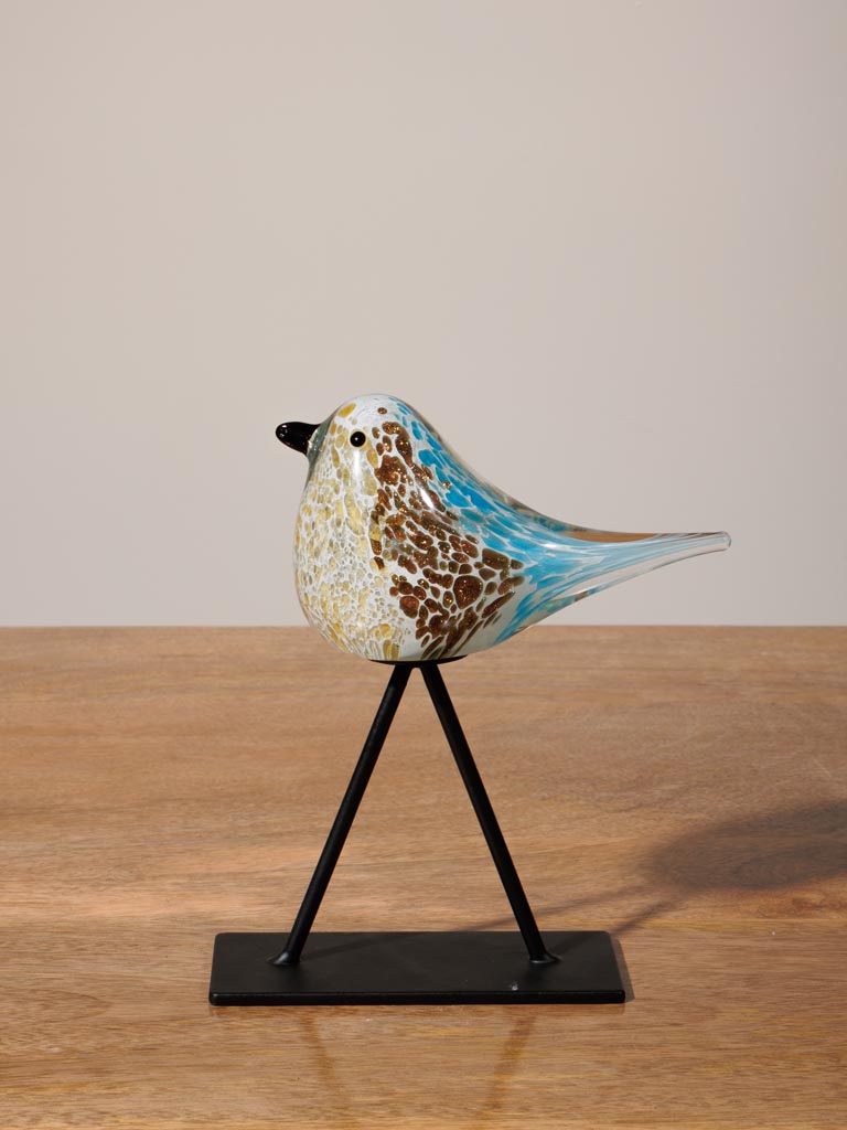 Blue and brown glass bird on stand - 6