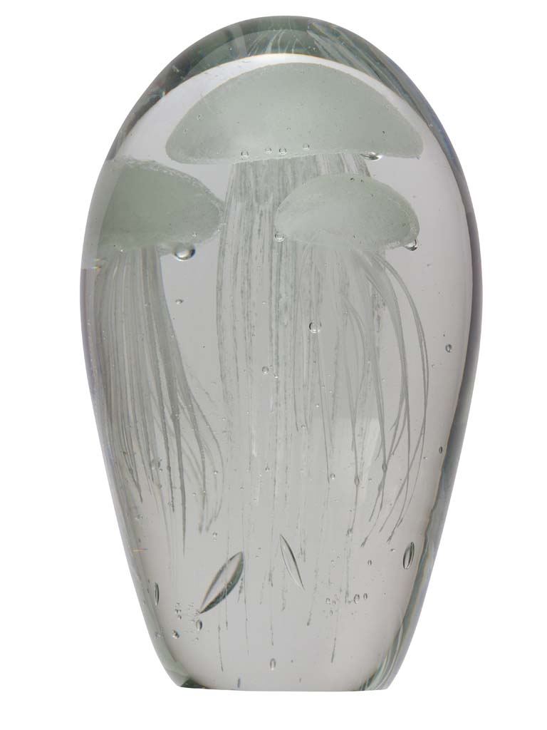 Glass paperweight w/ 3 white jellyfishes. - 2