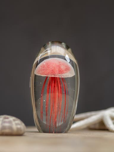 Glass paperweight red jellyfish