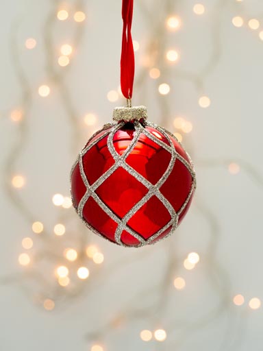 Red xmas ball 8cm with interlacing