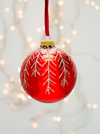 Red xmas ball 10cm silver branches