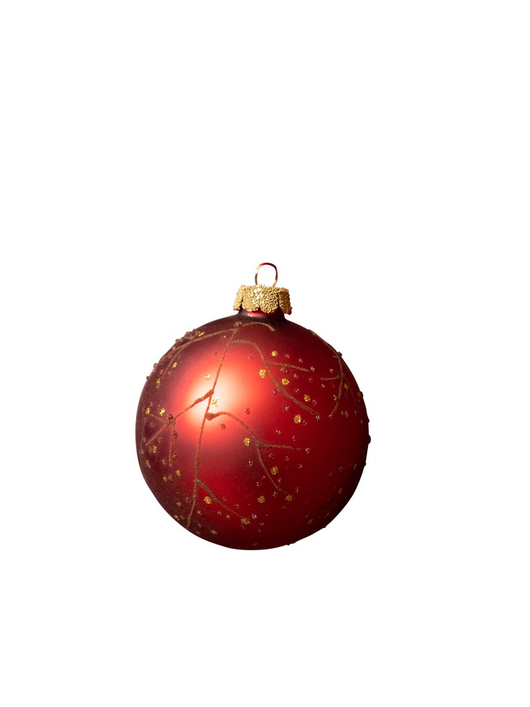 Xmas ball red with golden branches 8cm - 2