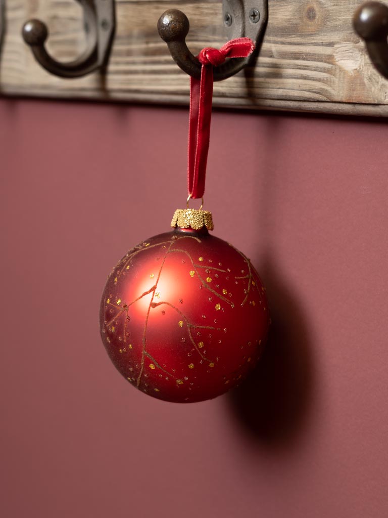 Xmas ball red with golden branches 8cm - 1