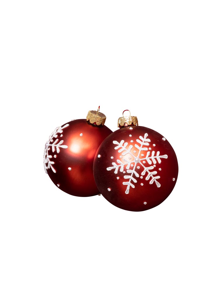 S/2 red xmas balls with snowflakes - 2