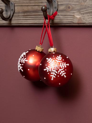 S/2 red xmas balls with snowflakes