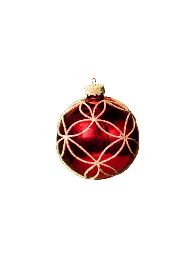 Xmas ball 8cm red with golden flowers - 2