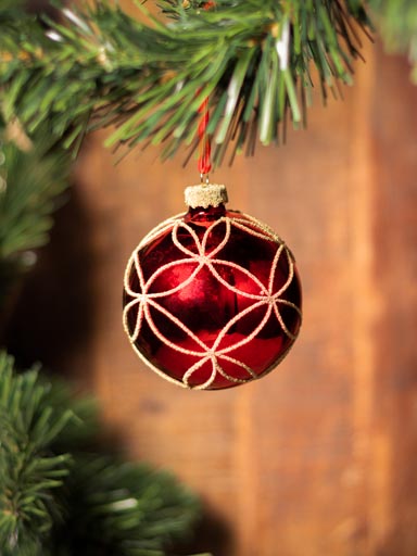 Xmas ball 8cm red with golden flowers