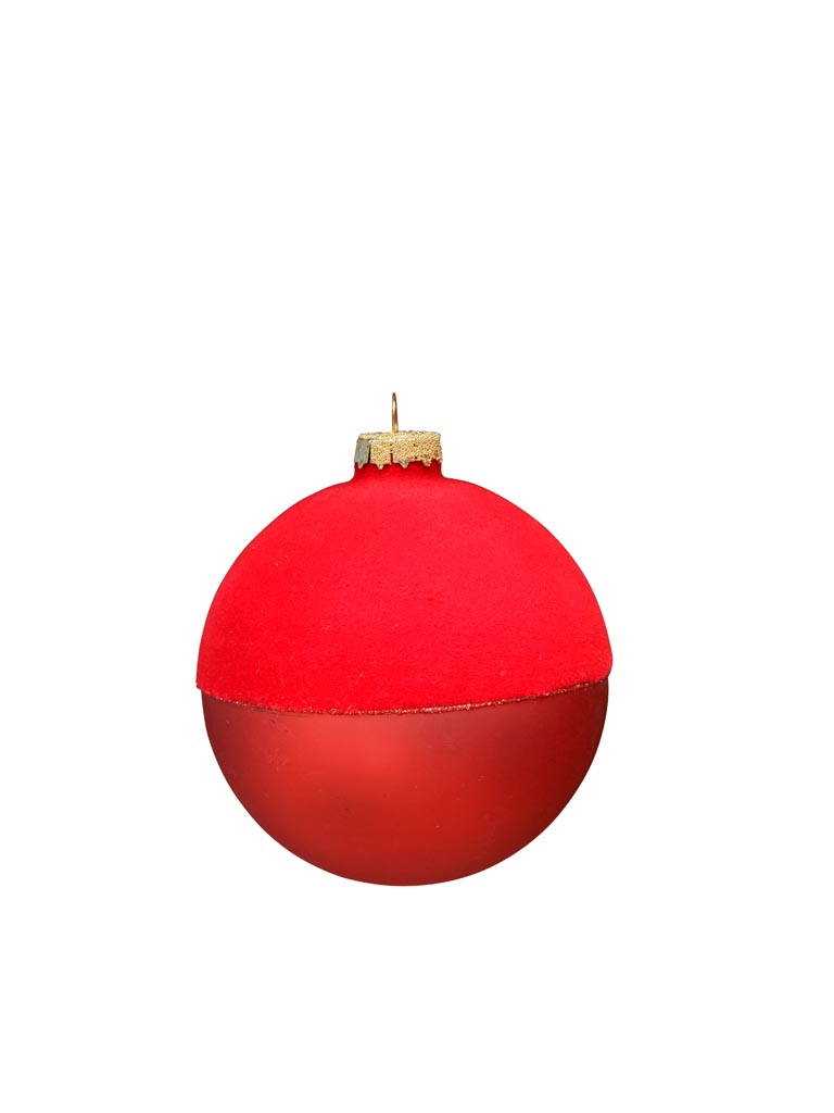 Red xmas ball 10cm with velvet top - 2