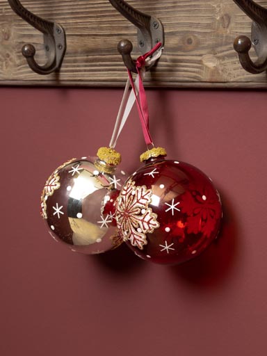 S/2 red and silver xmas balls with snowflake