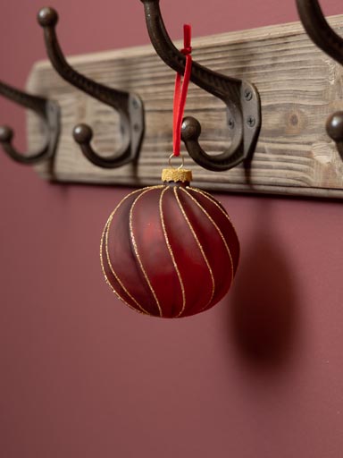 Xmas ball 8cm red with golden spirals