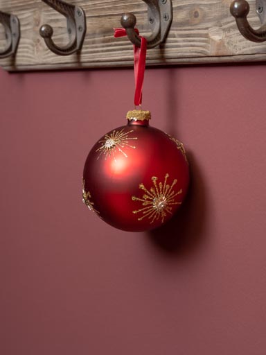 Xmas ball 10cm red with golden sun