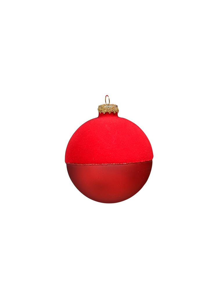 Red xmas ball 8cm with velvet top - 2