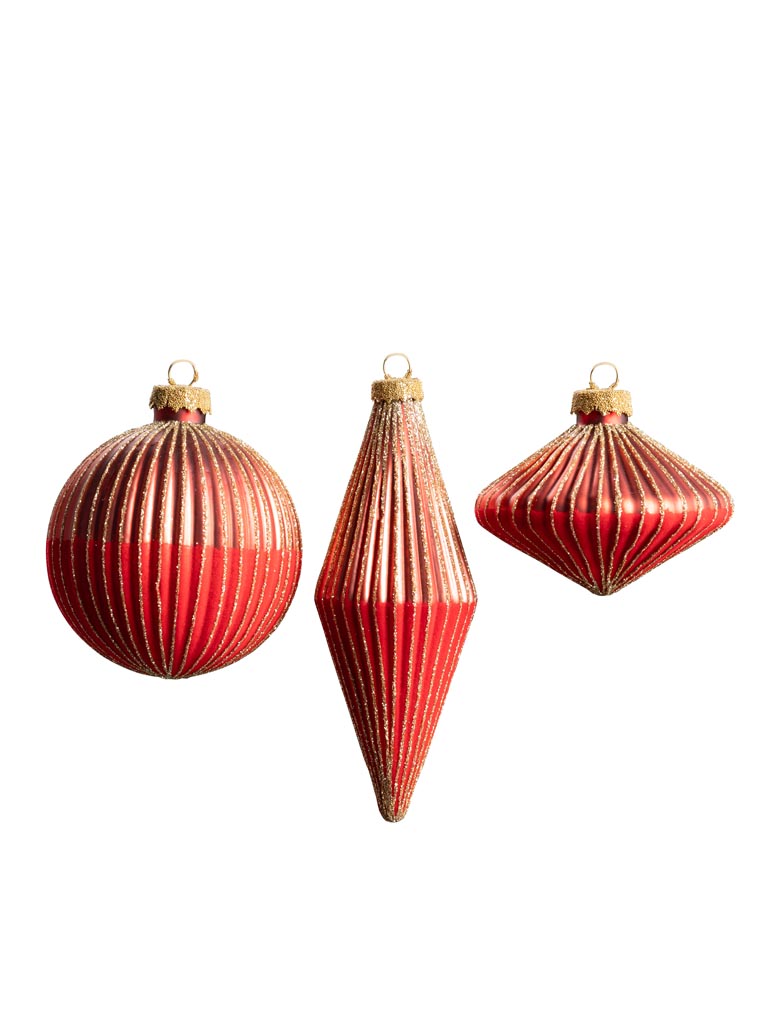 S/3 red xmas balls with golden stripes - 2