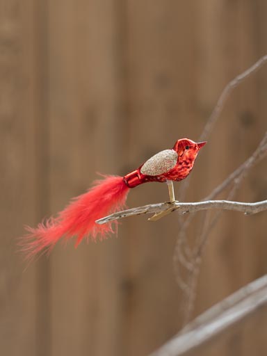 Oiseau rouge et or avec clip